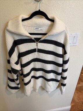 Sonoma Black & Cream Striped Half-Zip Funnel Sweater